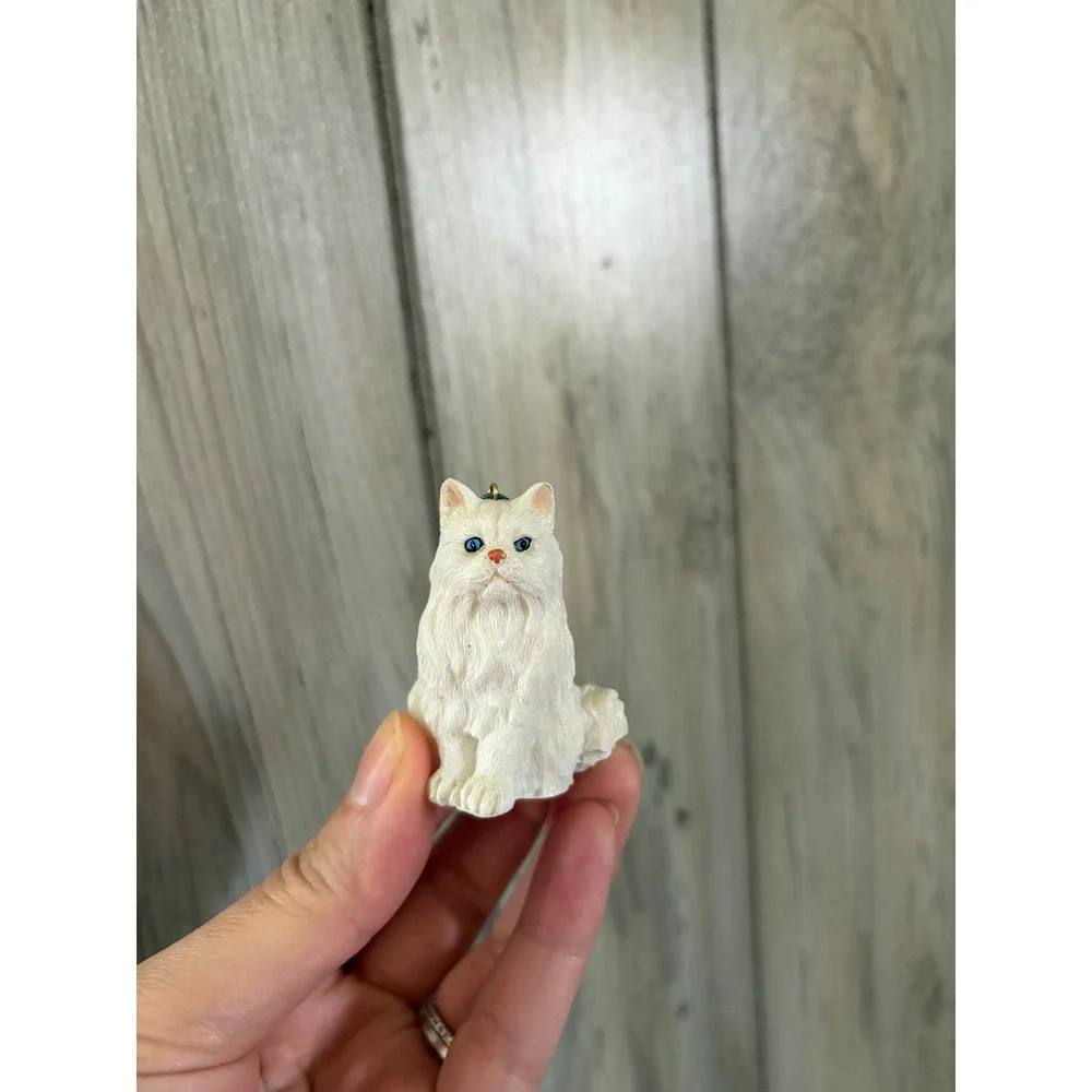 White Persian Cat Ornament Blue Eyes Long Hair Kitty Figurine Hanging Decor